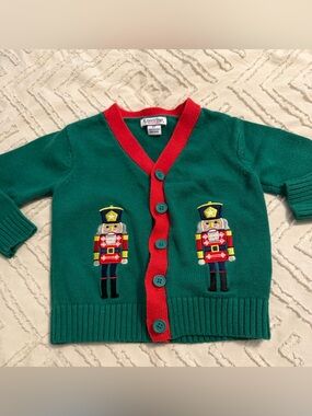 Hartstrings Green and Red Knit Toddler Sweater